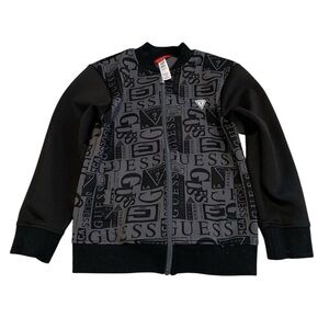 GUESS Kids Black & Grey Monogram Logo Zip-Up Bomber Jacket | Size 7